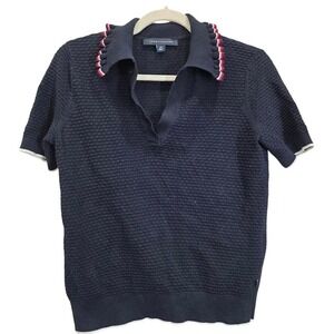Tommy Hilfiger Small Navy Red White‎ Ruffle Short Sleeve Spft Cute Preppy Shirt